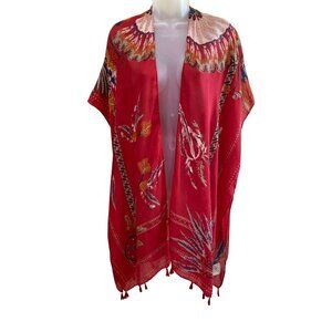 Woven Heart Red BOHO Native American Kimono Feather Vest Size S/M